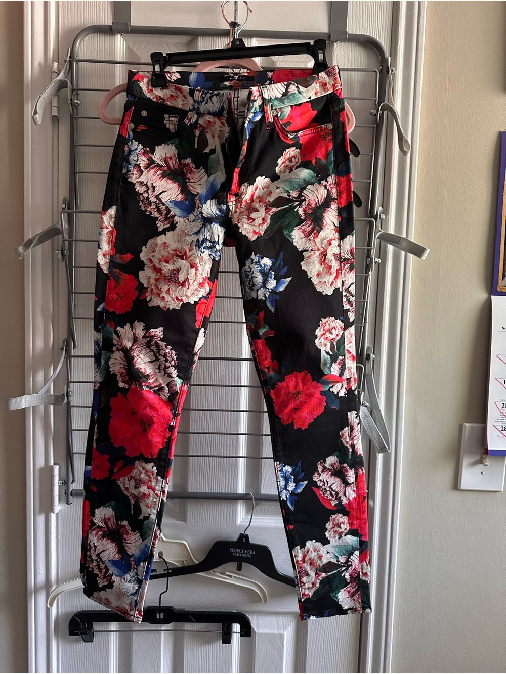Black Floral Print Slim Pants